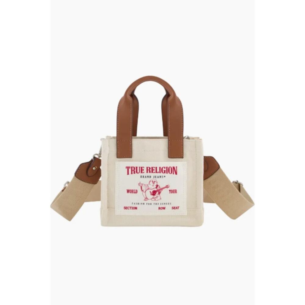True Religion Mini Canvas Tote Bag in Cream - Picture 3 of 12